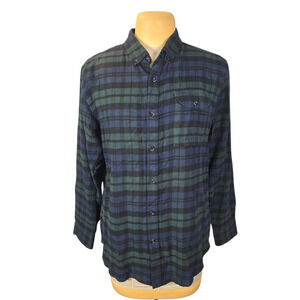 Vissla Men Large Blue Green Black Plaid Flannel Casual Button Down Shirt Classic